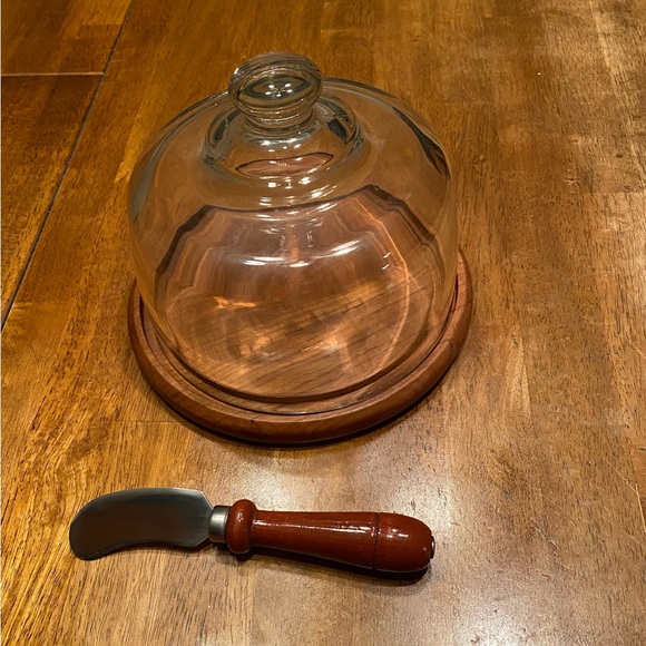 Dolphin Other - Vintage Dolphin Teakwood 7” Cheese Tray With Glass Dome Perfect!
